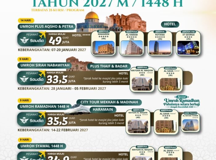 Paket Umroh Reguler Syawal 9 Hari 13-21 Maret 2027 | Aldabaran Tour
